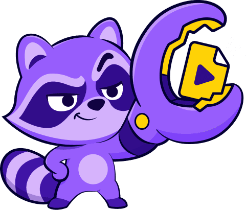 MediaGrabber mascot: a raccoon holding a giant claw that has grabbed a video file